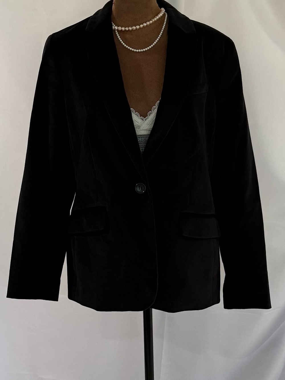 Talbots Black 100% Cotton Velvet Blazer Jacket Size 10